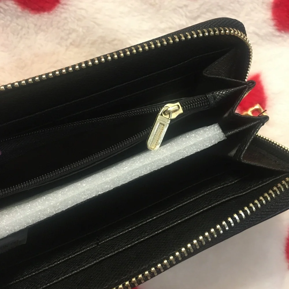 Black Long Wallet Woven Faux leather Gold hardware NEW - Picture 5 of 7